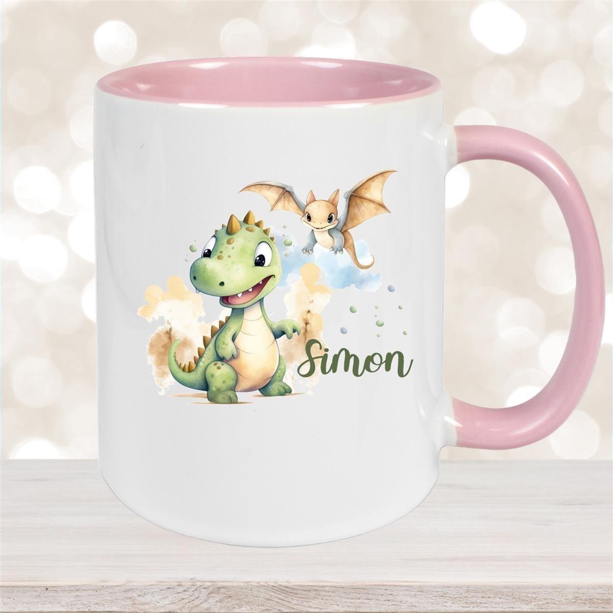 Tasse Dino 6 Wunschname Keramik Kinderbecher Personalisiert versch. Farben