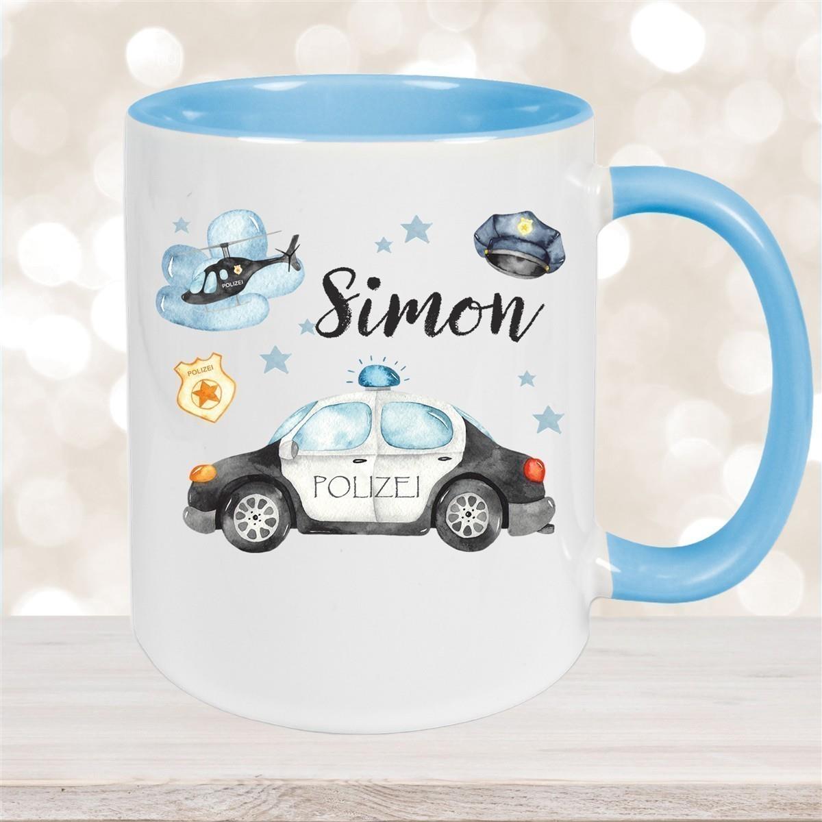 Tasse Polizei 3 Wunschname Keramik Kinderbecher personalisiert versch. Farben