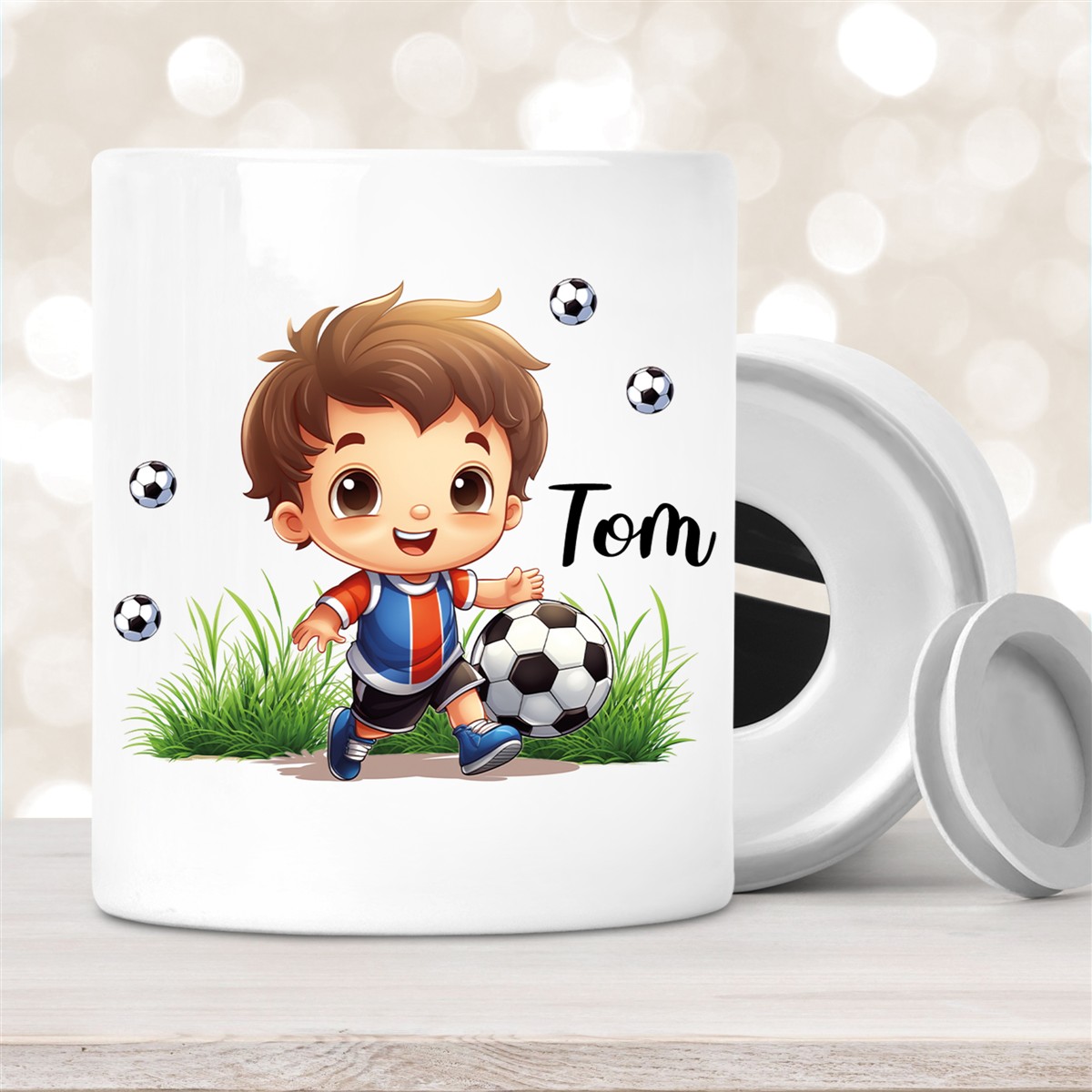 Spardose mit Wunschname Fußball #8 personalisiert