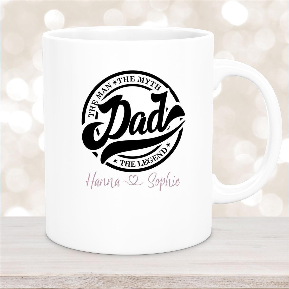 Tasse Vatertag 8 Papa, "The Legend" Wunschnamen Keramik Personalisiert versch. Farben