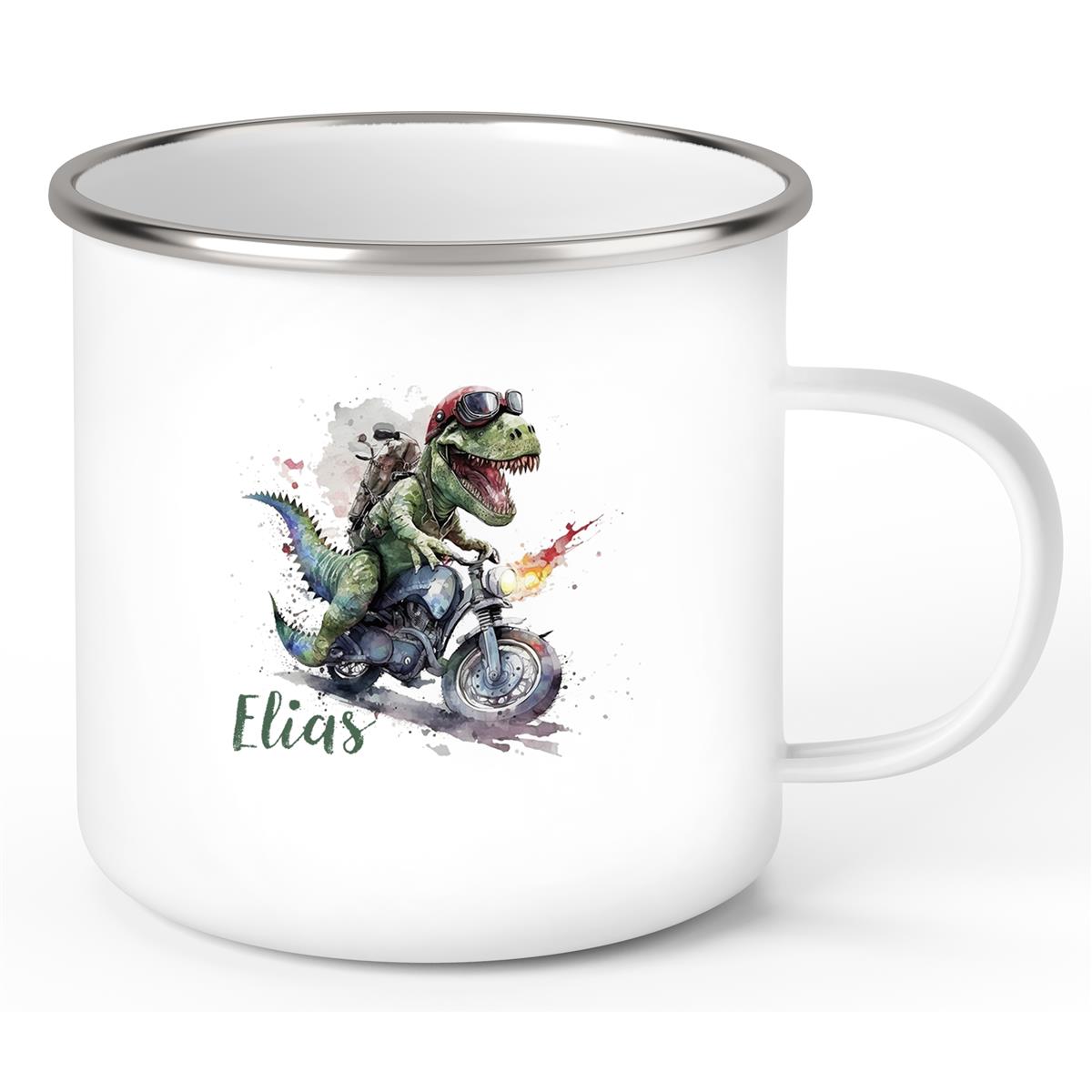Tasse Wunschname Dino 5 Emaille Kinderbecher