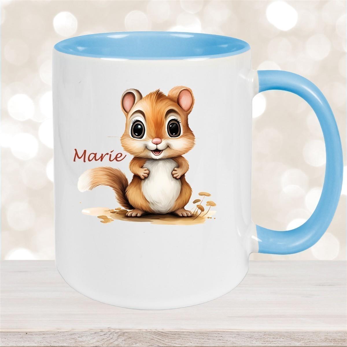 Tasse Wunschname Chipmunk 2 Keramik Kinderbecher personalisiert versch. Farben
