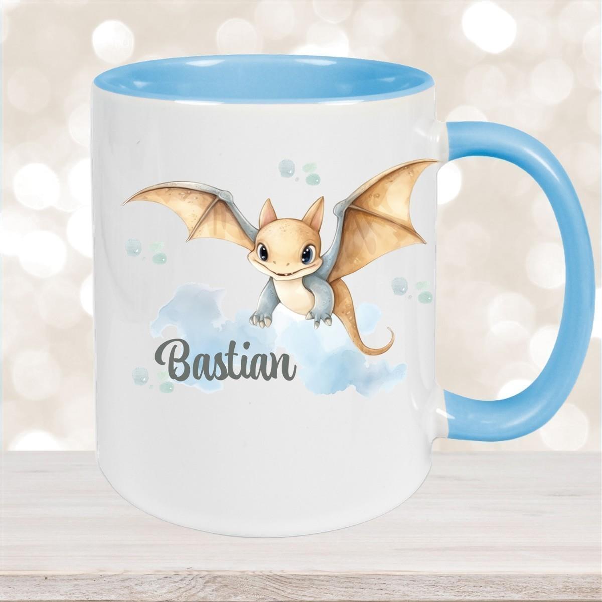 Tasse Wunschname Dino 4 Keramik Kinderbecher versch. Farben