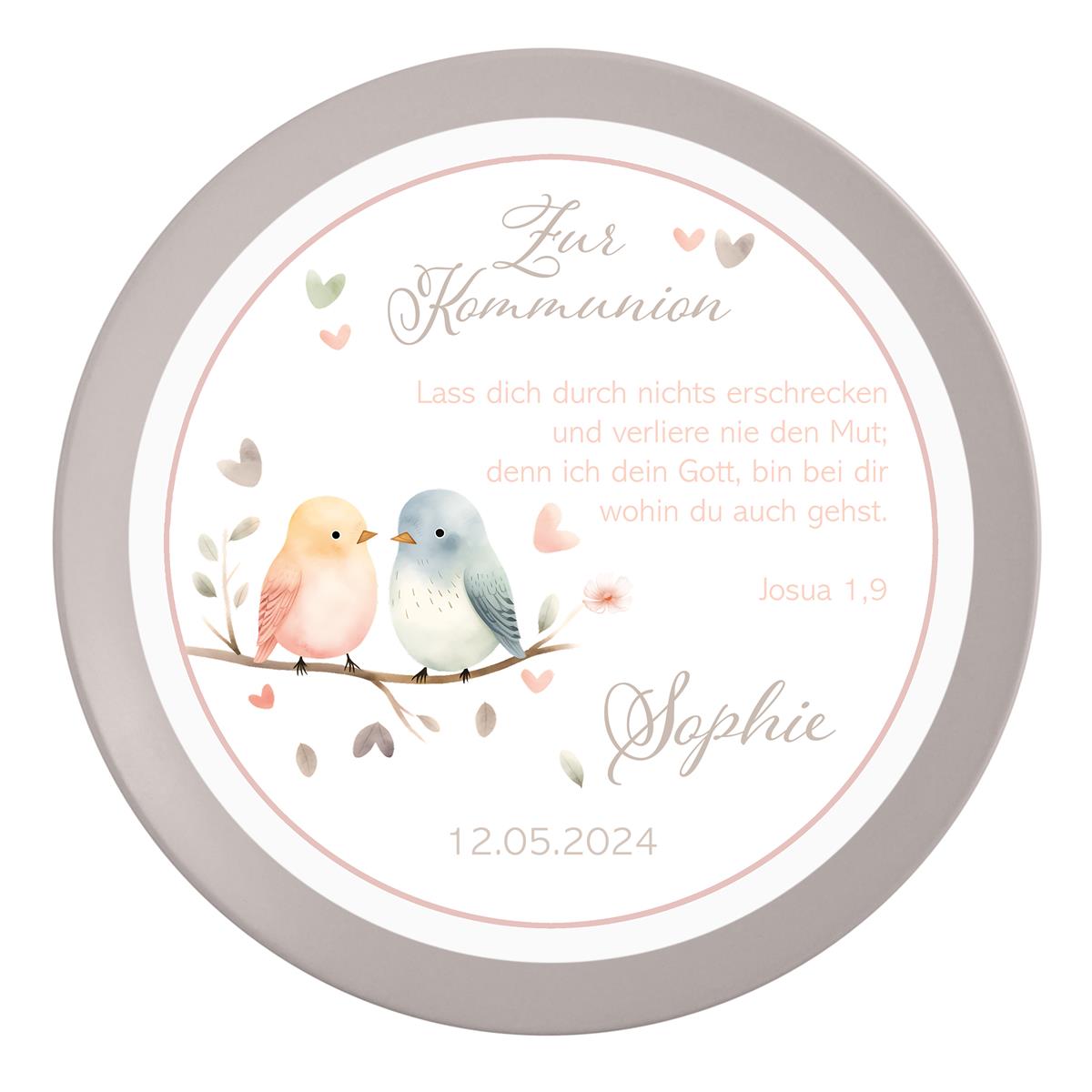 Tortenaufleger Kommunion Vögel 1 Name & Datum (20cm)