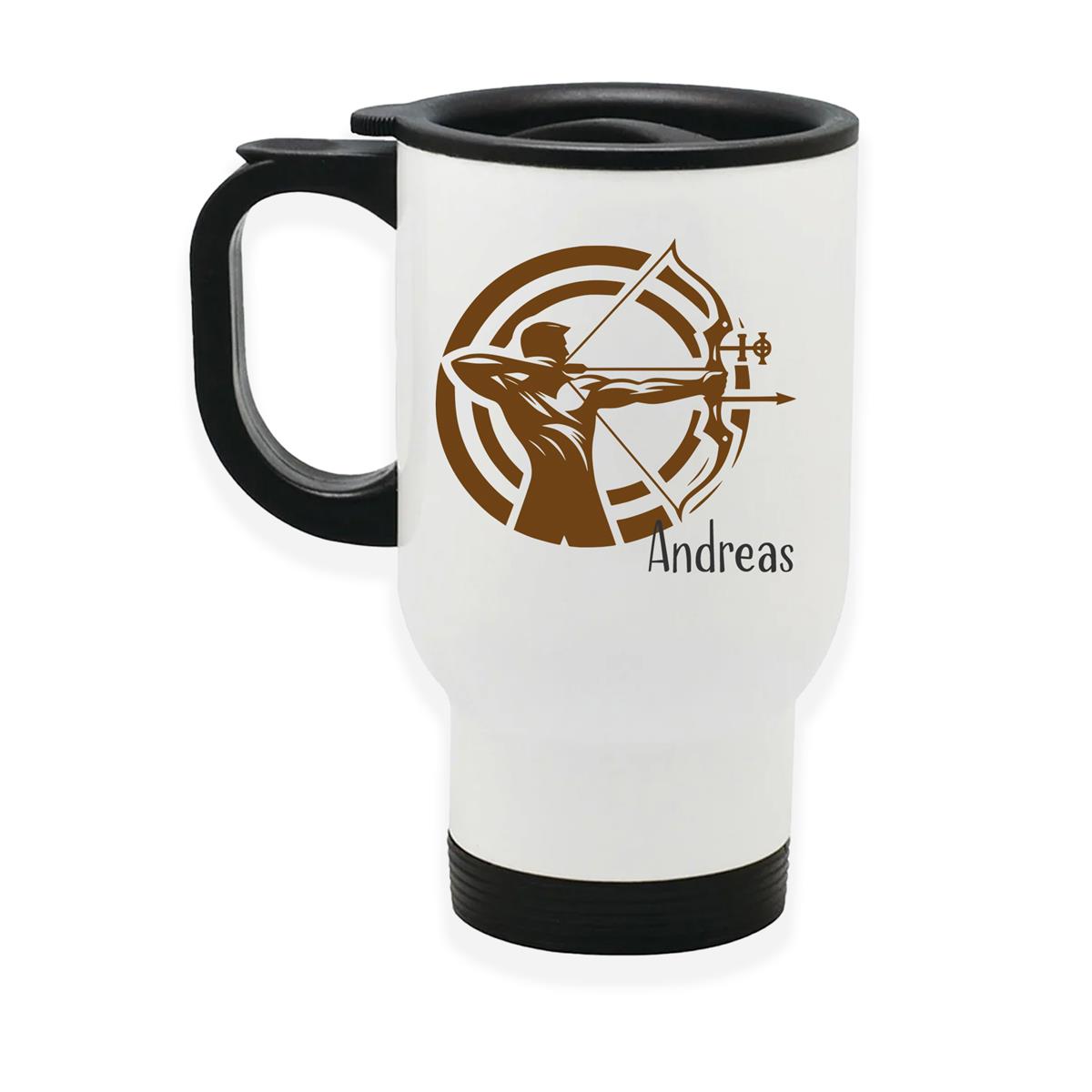 Edelstahl-Thermobecher mit Deckel Bogenschütze 2 weiß