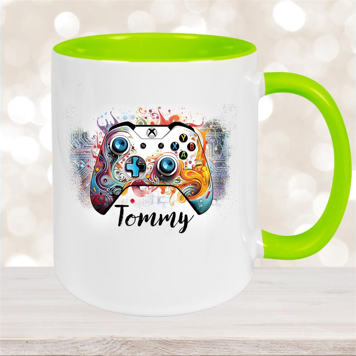 Tasse Gamer #2 Wunschname Kinderbecher personalisiert Keramik Grün