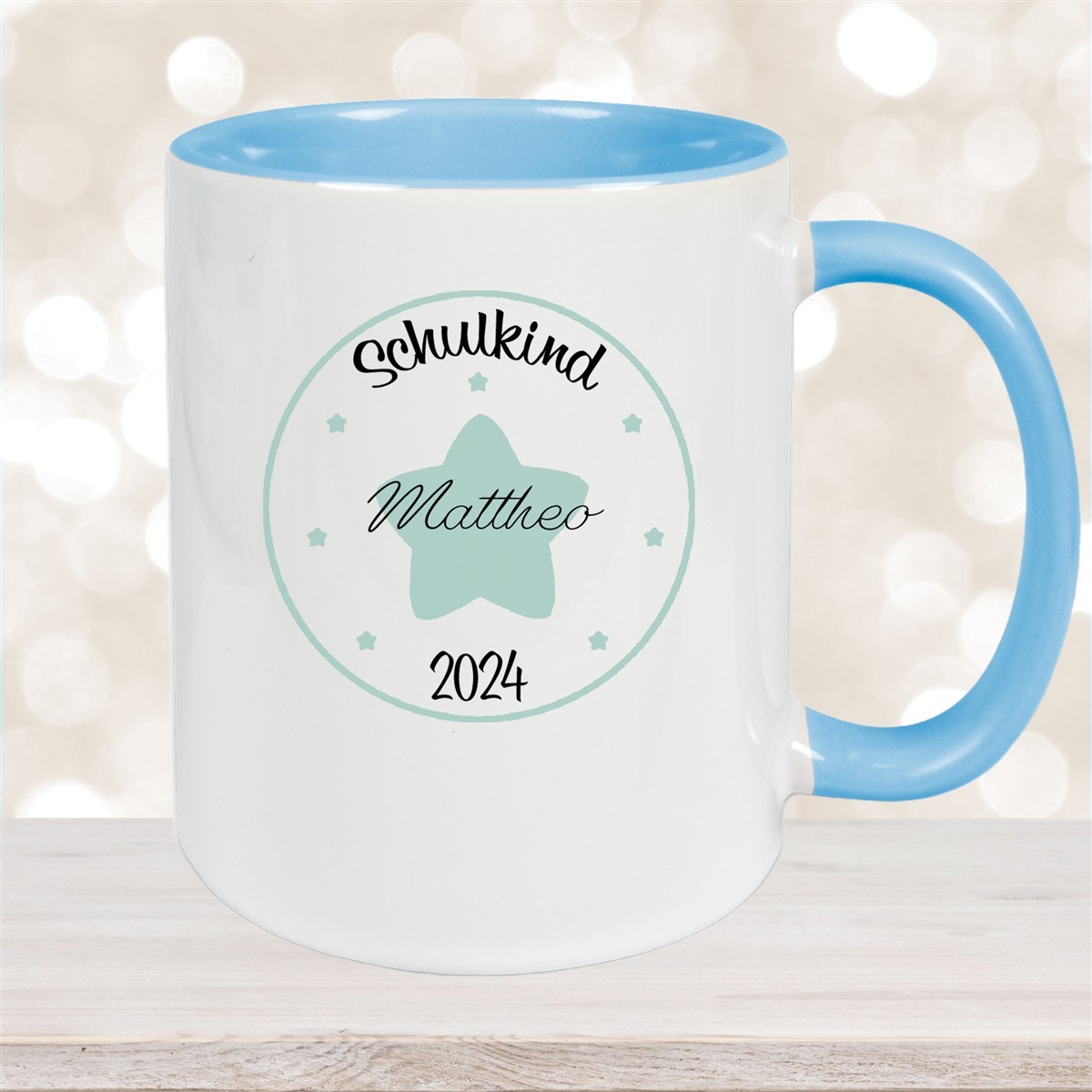 Tasse Schulkind #01 Wunschname Keramik Kinderbecher Personalisiert Hellblau
