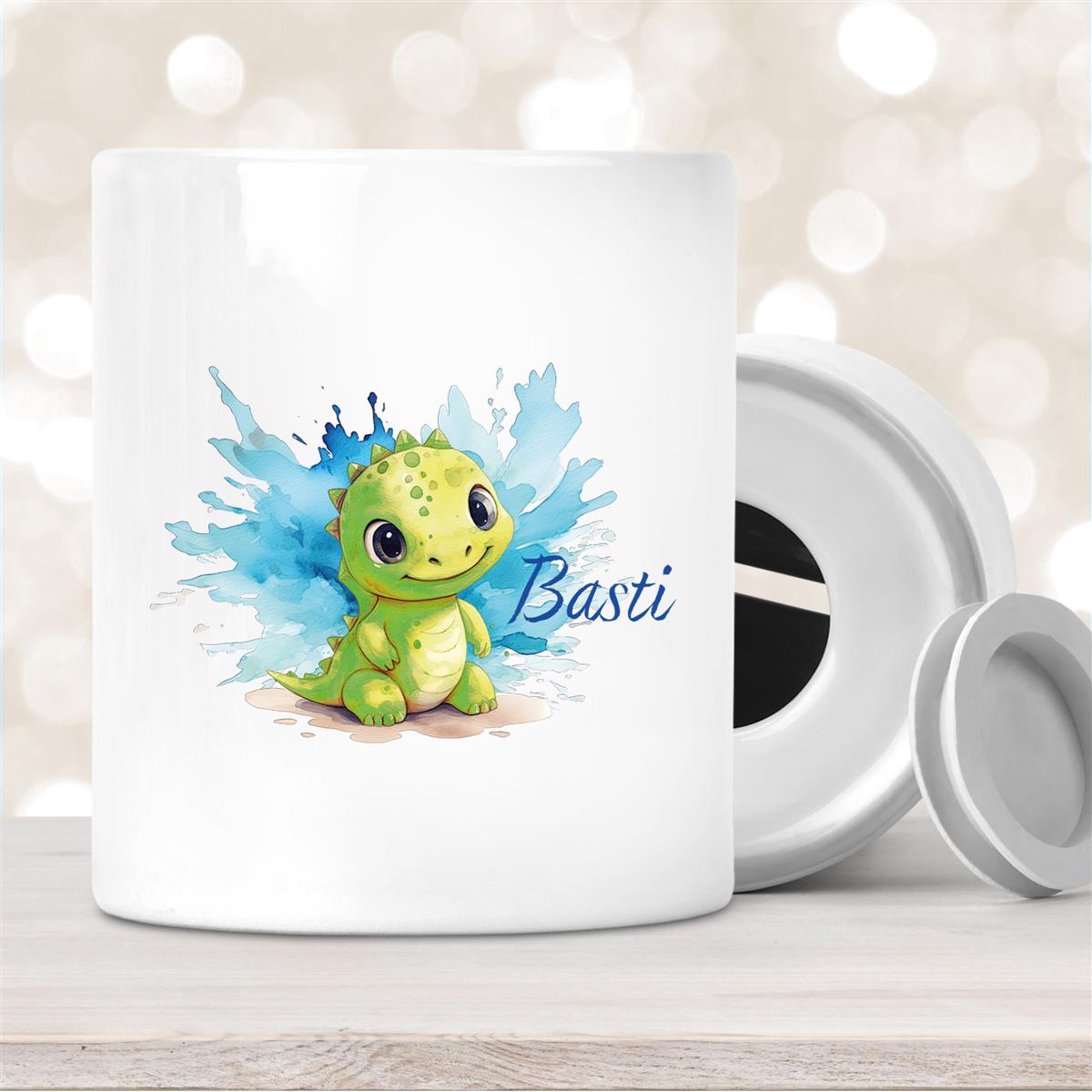 Spardose mit Wunschname Dino #12 personalisiert
