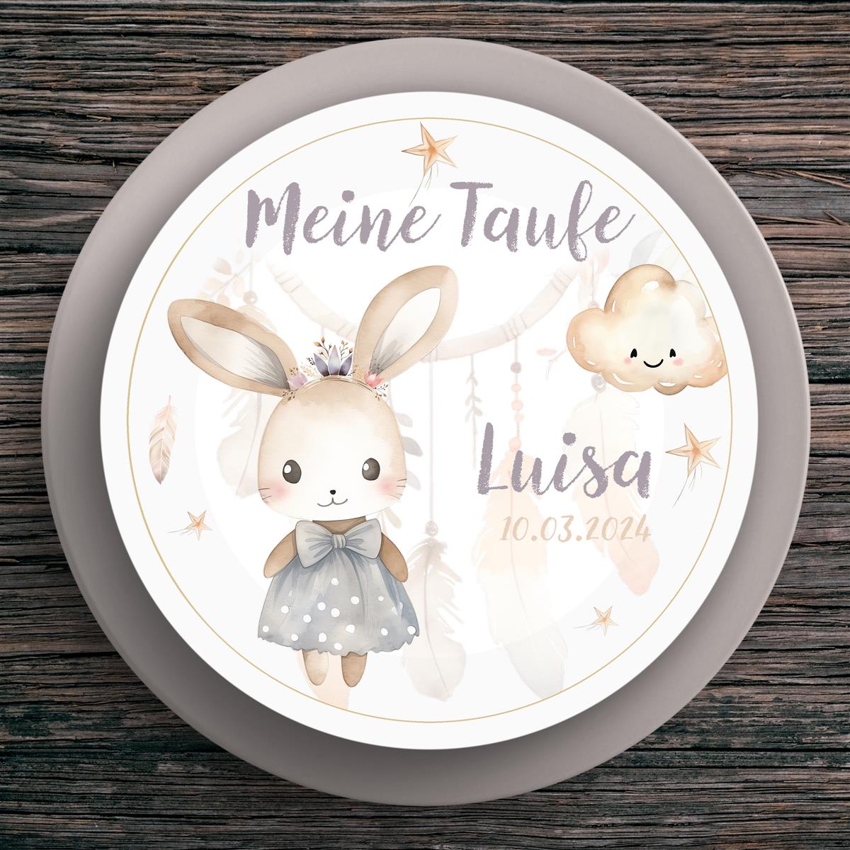 Tortenaufleger Taufe Hase #1 Name & Datum (20cm)