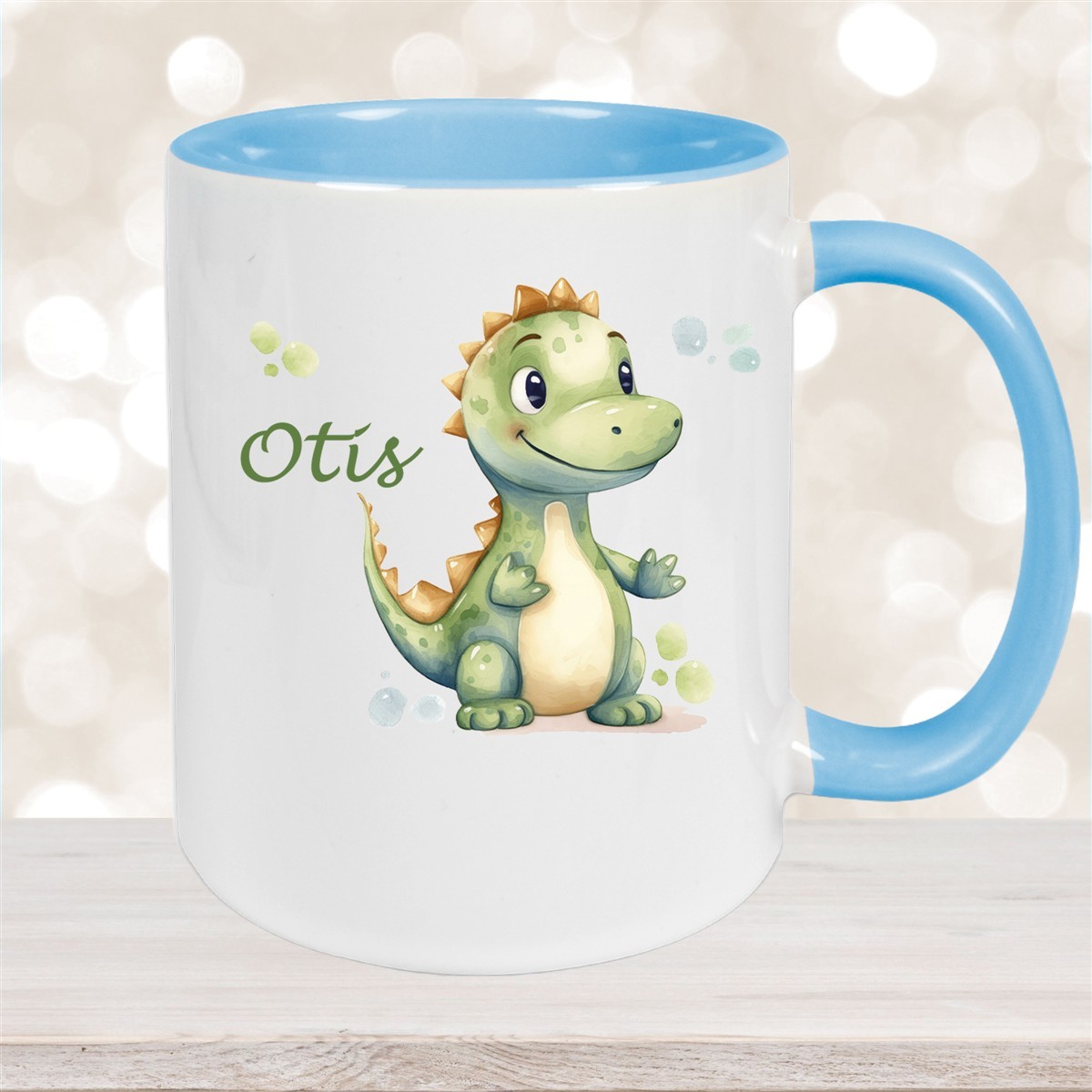 Tasse Wunschname Dino # 1 Keramik Kinderbecher Hellblau