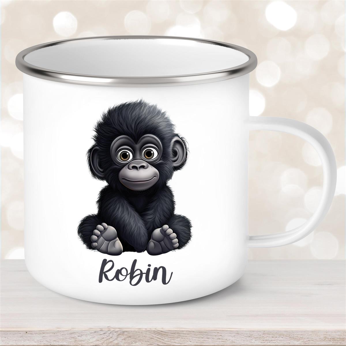 Tasse Wunschname Gorilla #1 Emaille Kinderbecher