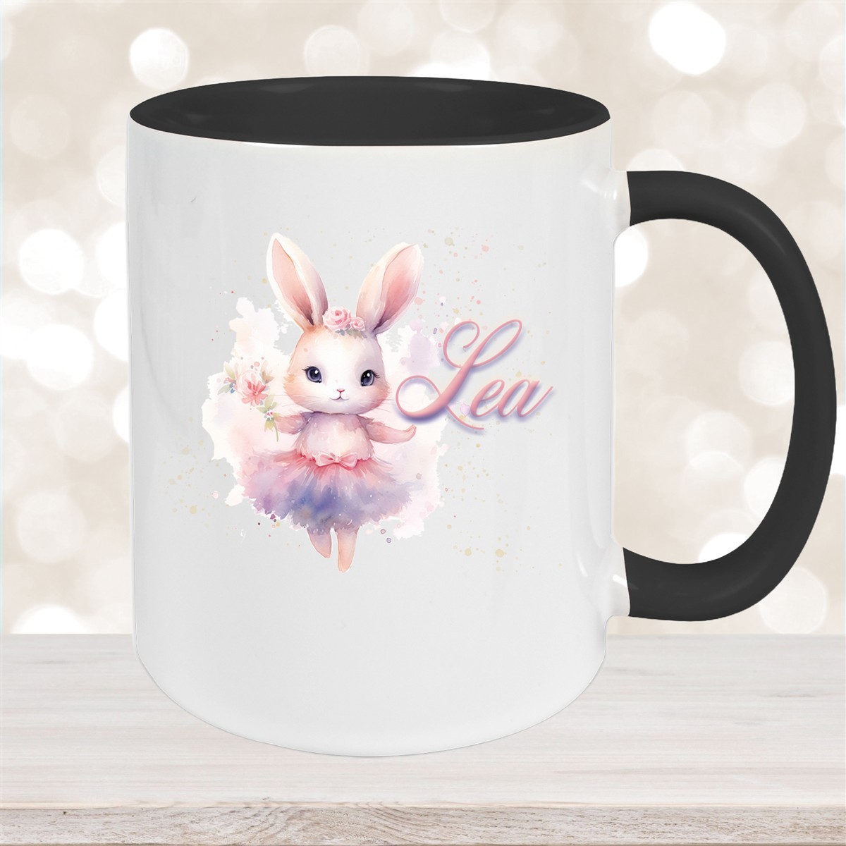 Tasse Ballerina #4 Wunschname Keramik Kinderbecher personalisiert Schwarz