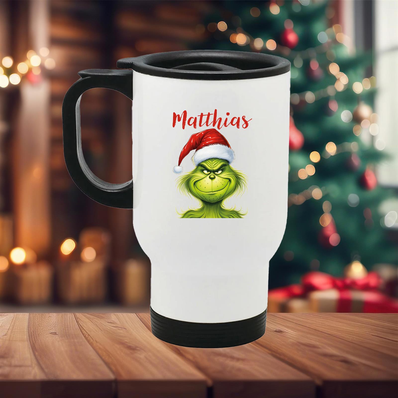 Edelstahl-Thermobecher mit Deckel Weihnachten Grinch 3# personalisiert weiß