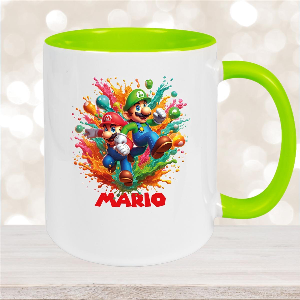 Tasse Wunschname Super-Mario #4 Keramik Kinderbecher personalisiert Grün
