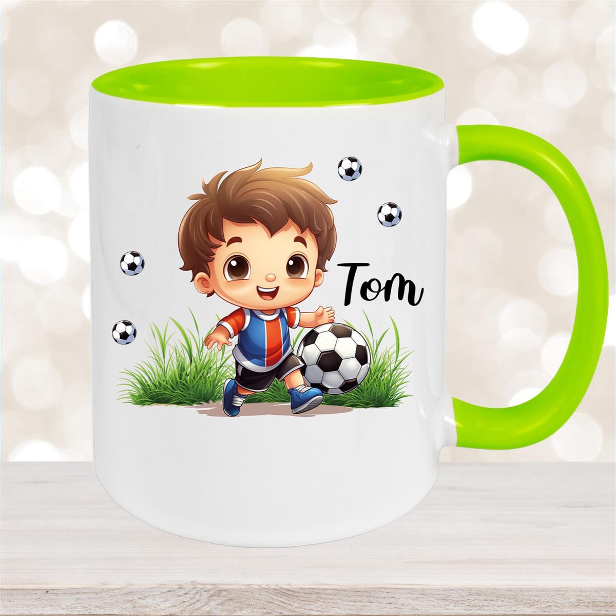 Tasse Fußball #8 Wunschname Keramik Kinderbecher personalisiert versch. Farben  