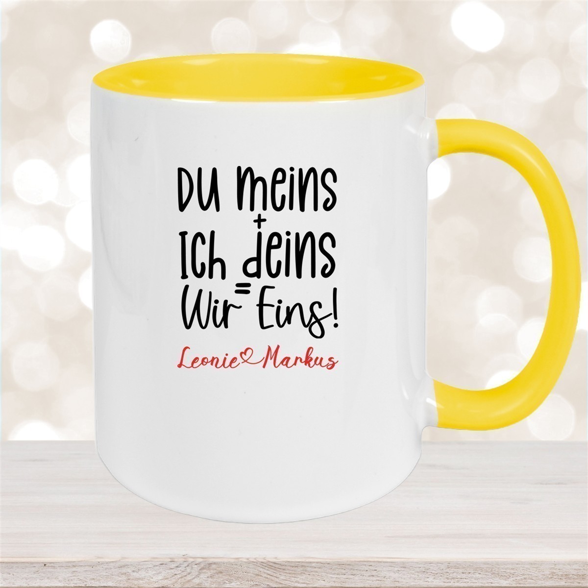 Tasse Liebe - Spruch "du meins, ich deins, wir eins" Valentinstag Wunschnamen Keramik personalisiert versch. Farben