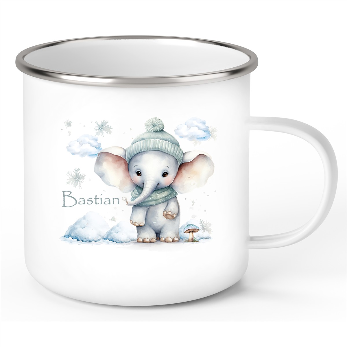 Tasse Wunschname Christmas Elefant #2 Emaille Kinderbecher