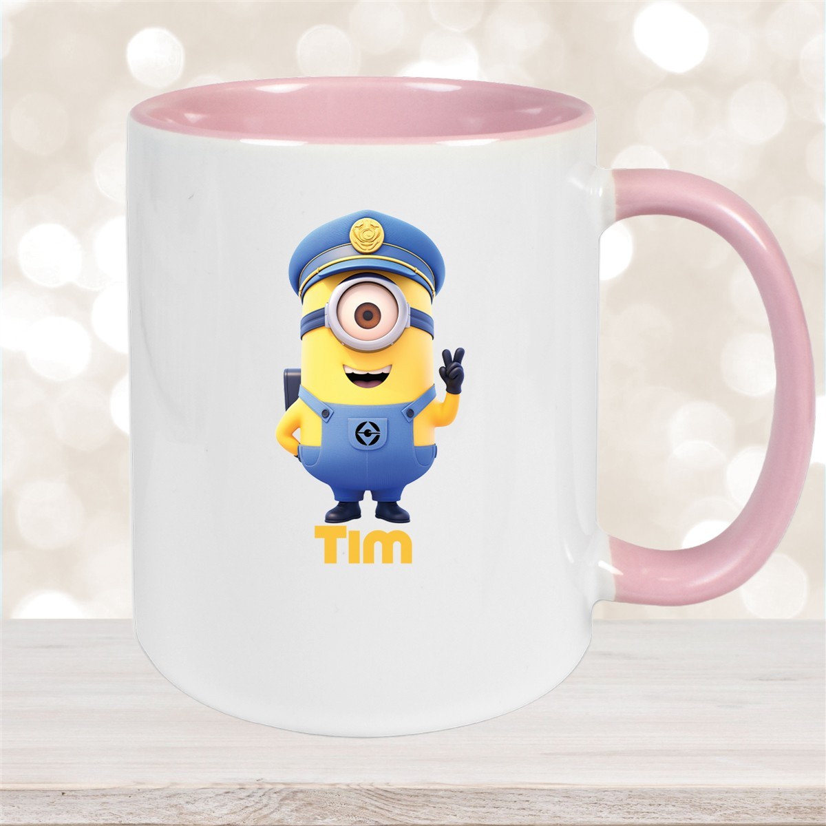 Tasse Minions Kinder Minion #5 Polizei Wunschname Keramik Kinderbecher personalisiert versch. Farben Altrosa