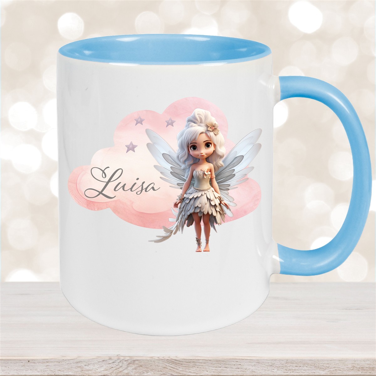 Tasse Fee #1 Wunschname Keramik Kinderbecher personalisiert Hellblau