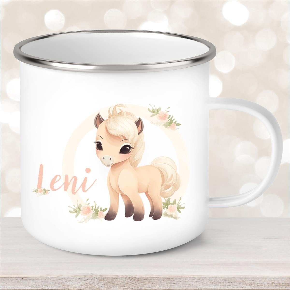 Tasse Pferd #4 Wunschname Emaille Kinderbecher personalisiert Tasse Pferd #4 Wunschname Emaille Kinderbecher personalisiert