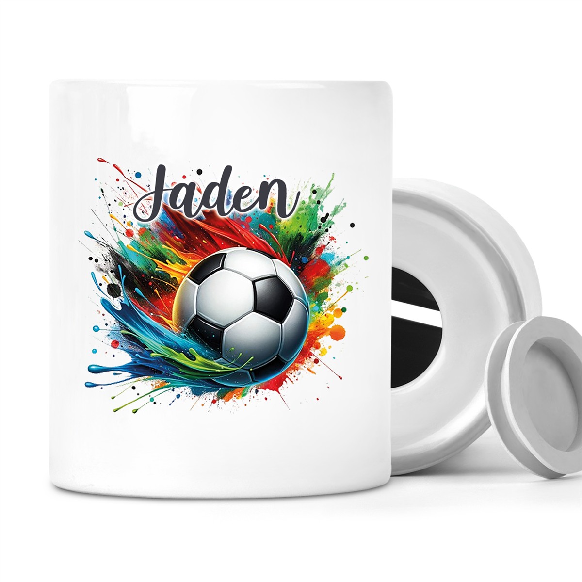 Spardose mit Wunschname Fußball # 11 personalisiert