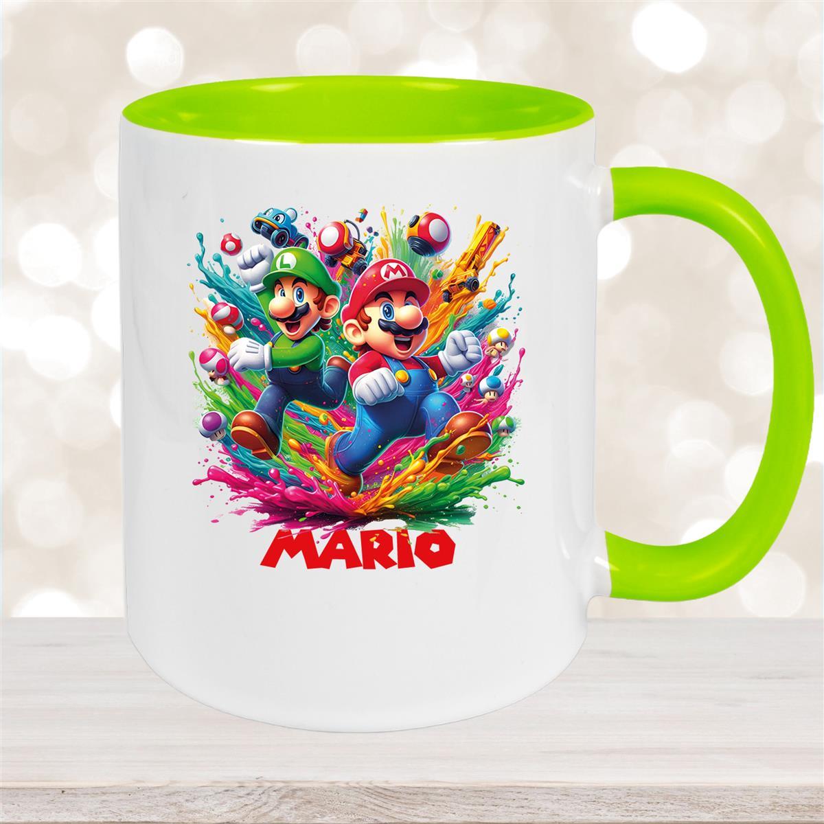 Tasse Wunschname Super-Mario #6 Keramik Kinderbecher personalisiert Grün