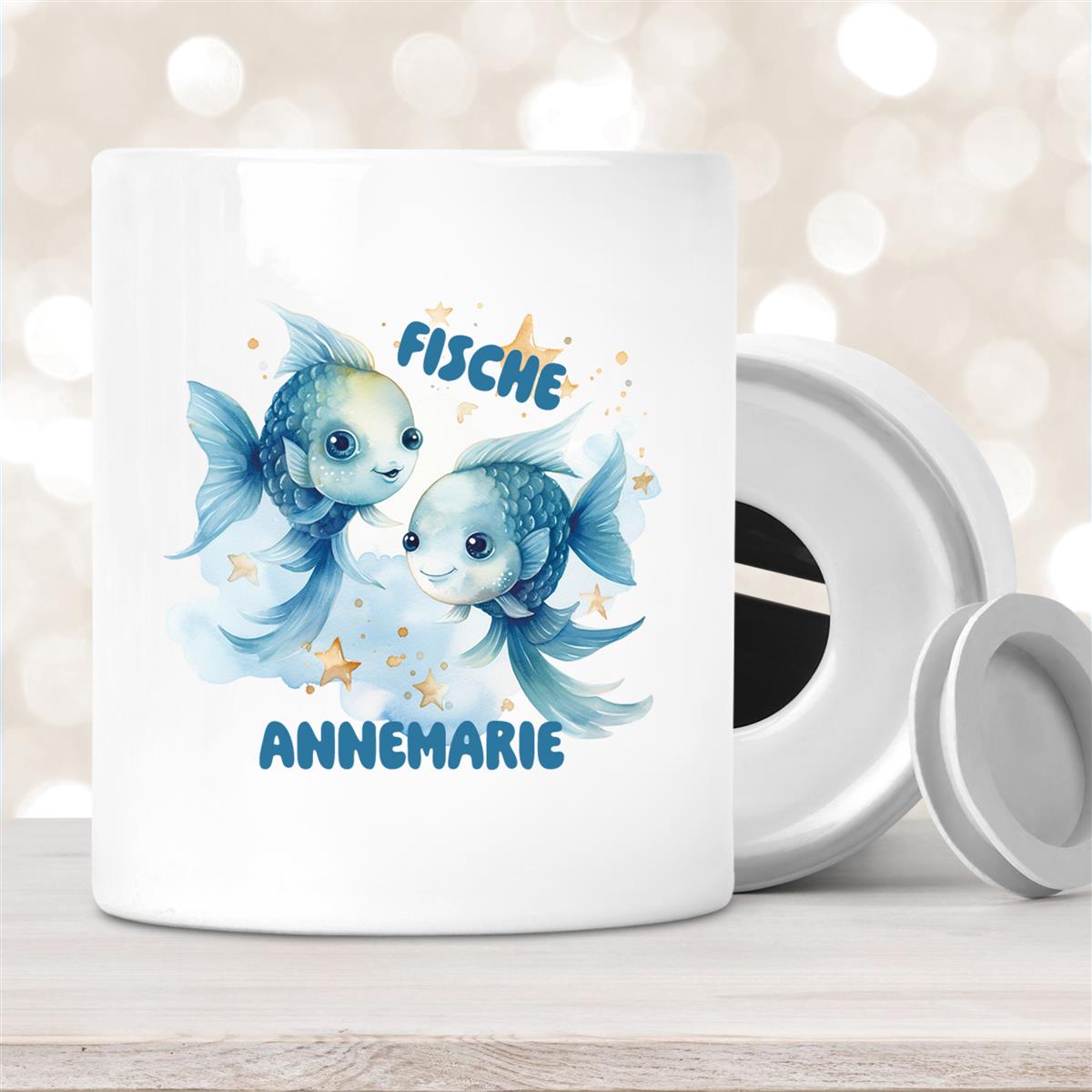 Spardose mit Wunschname Sternzeichen Fische #1 personalisiert