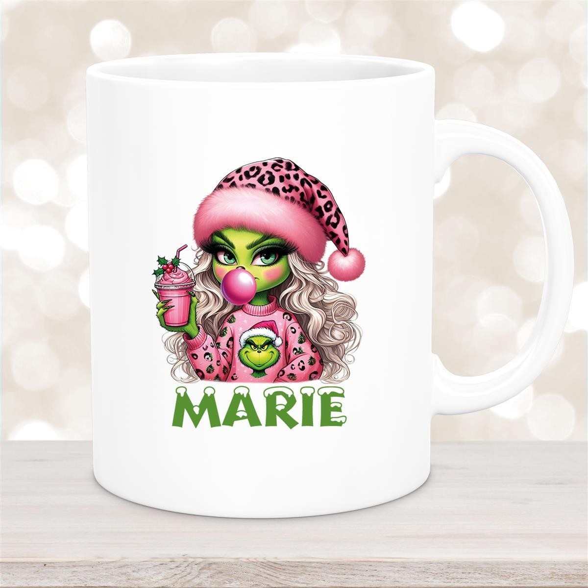 Tasse Wunschname Weihnachten Lady-Grinch #5 Keramik Kinderbecher versch. Farben