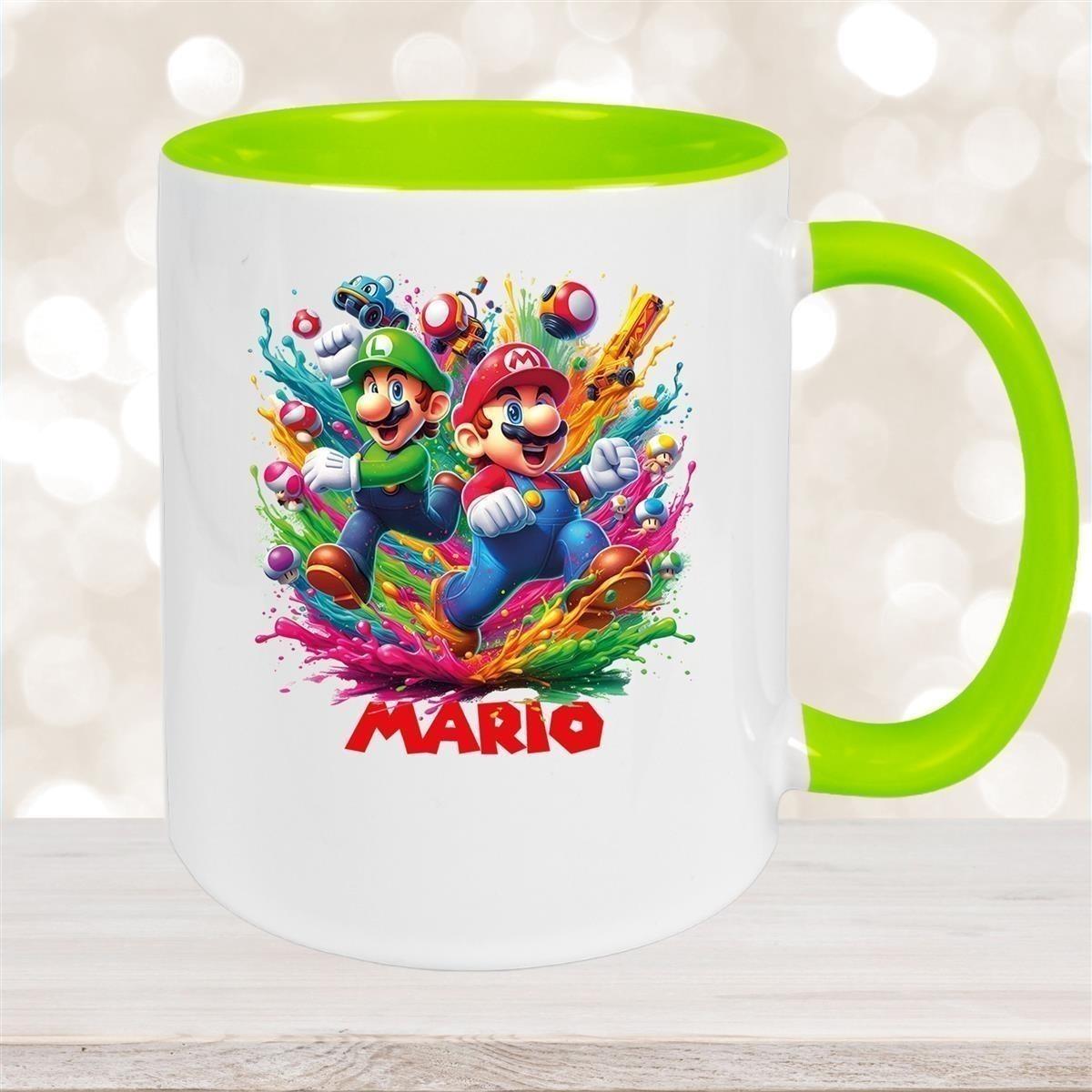 Tasse Wunschname Super-Mario 6 Keramik Kinderbecher personalisiert versch. Farben