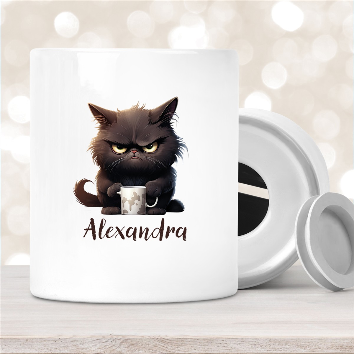 Spardose Katze Grumpy #1 Wunschname personalisiert