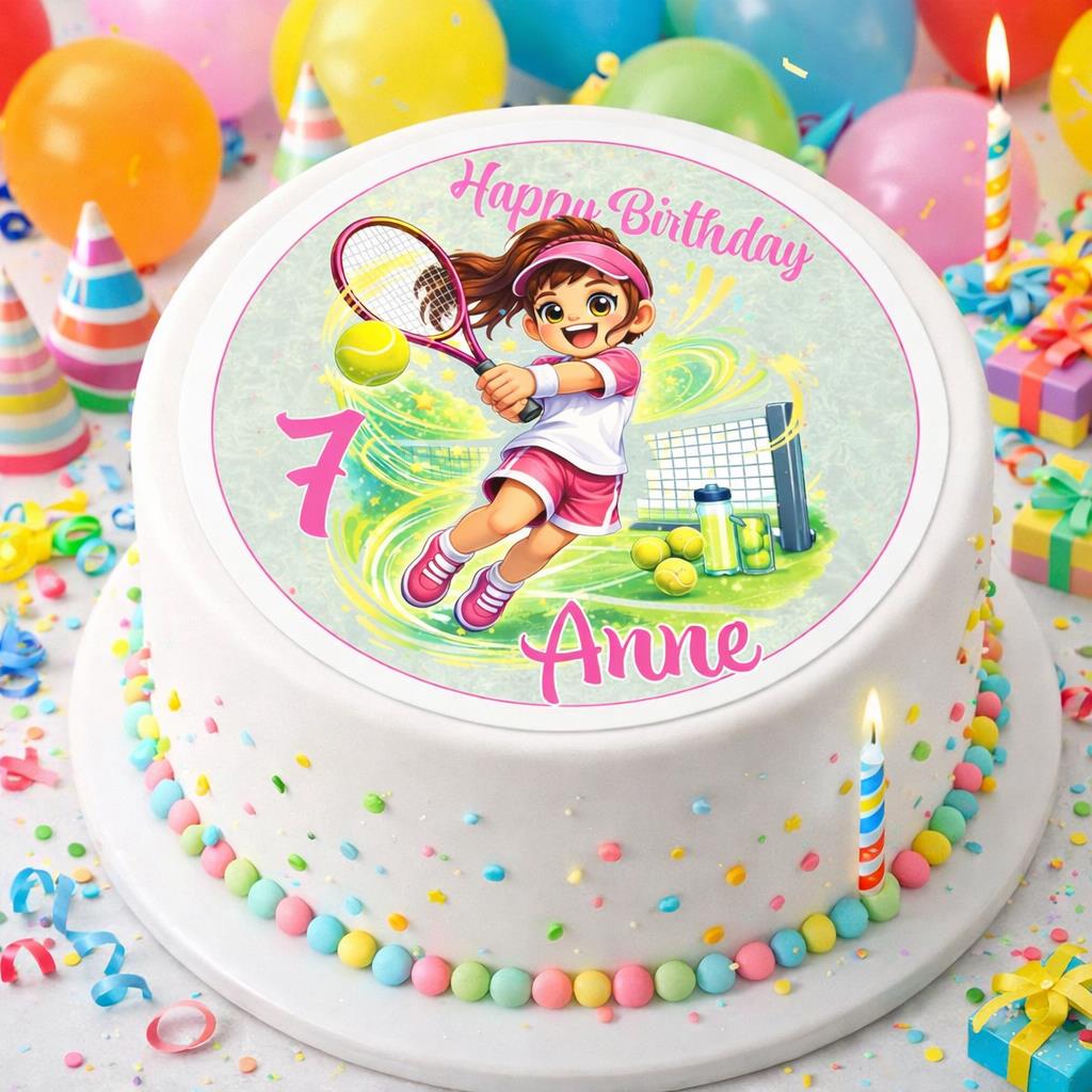 Tortenaufleger Geburtstag Tennis 2 Name & Zahl (20cm) Fondant Papier