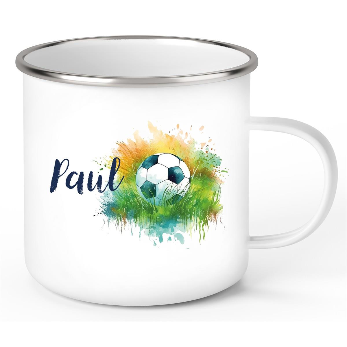 Tasse Fußball 5 Wunschname Emaille Kinderbecher personalisiert