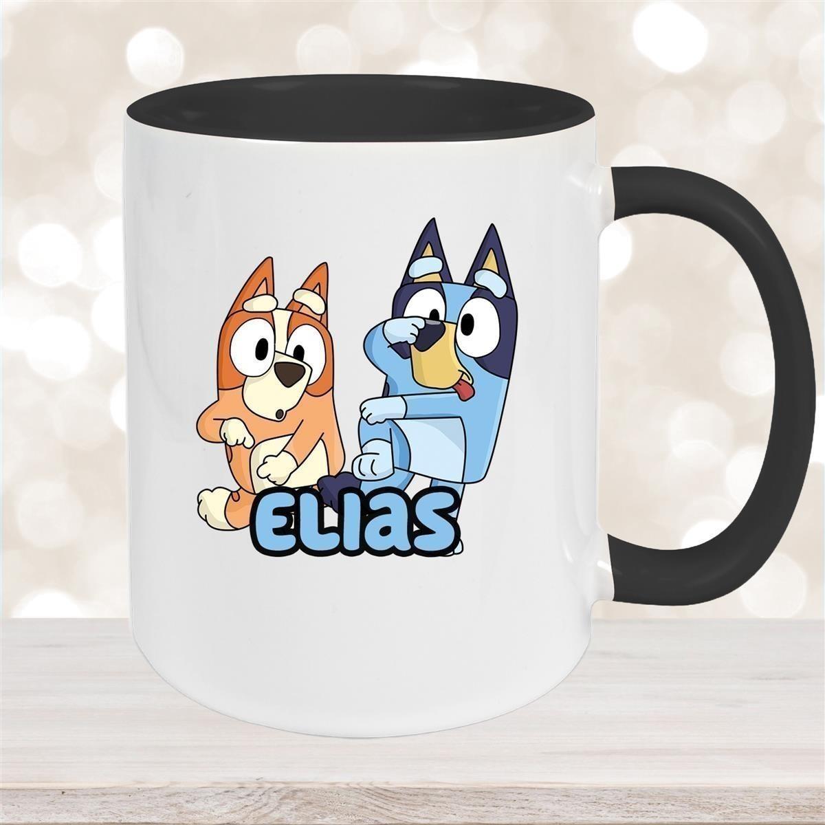 Tasse Bluey 3 Wunschname Keramik Kinderbecher personalisiert versch. Farben