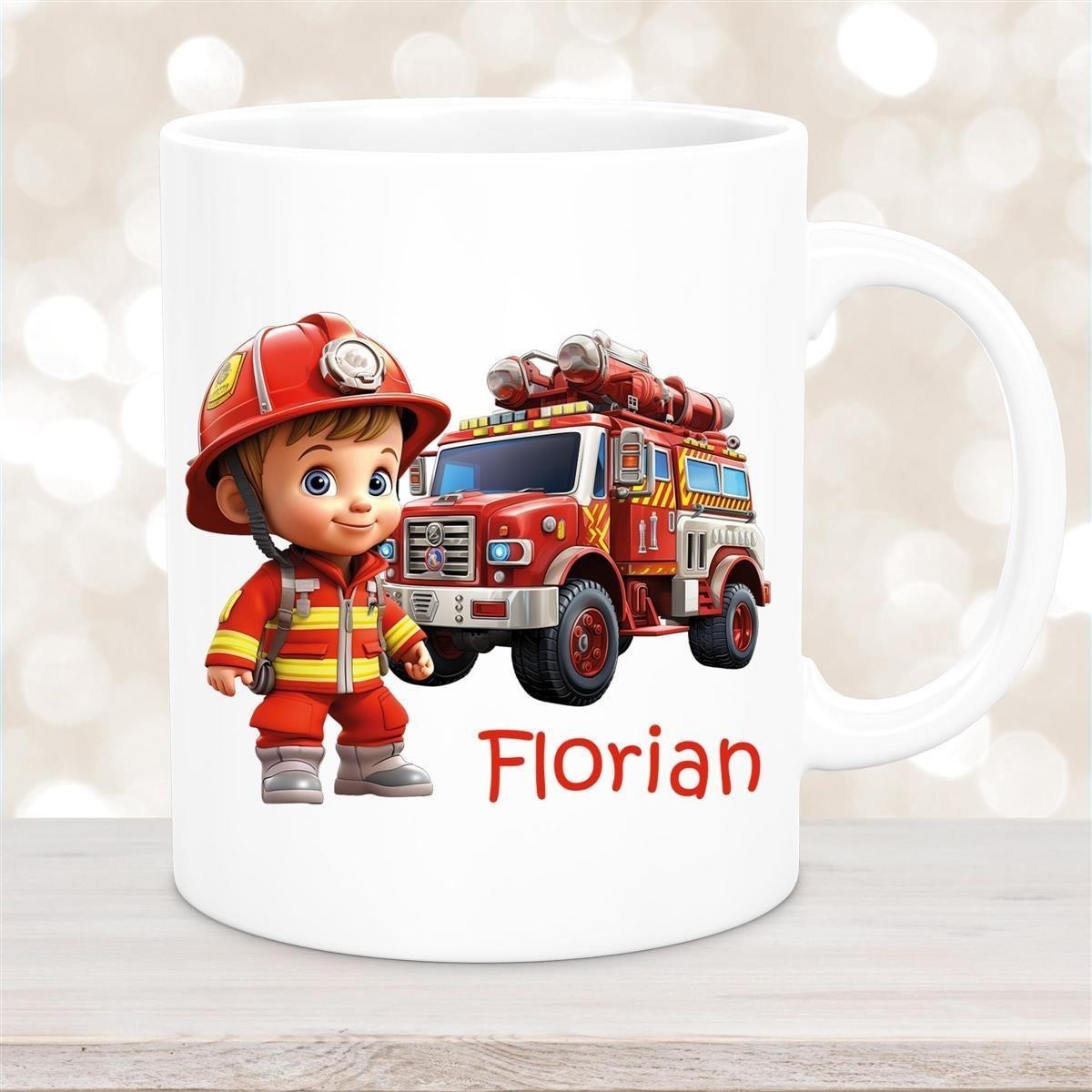 Tasse Wunschname Feuerwehr #2 Keramik Kinderbecher Weiß