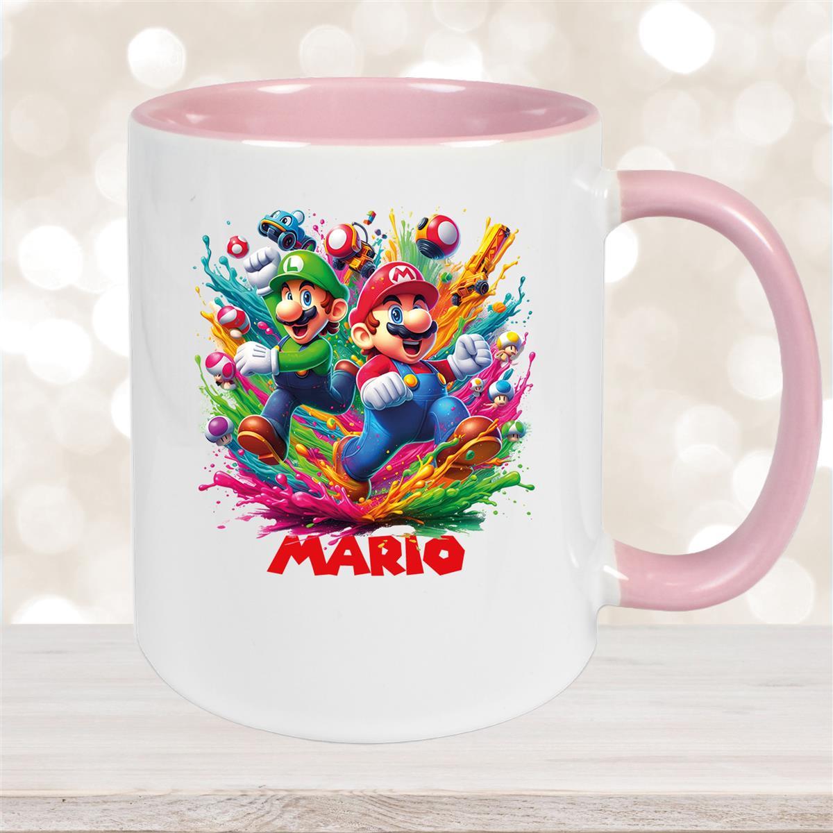 Tasse Wunschname Super-Mario #6 Keramik Kinderbecher personalisiert Altrosa