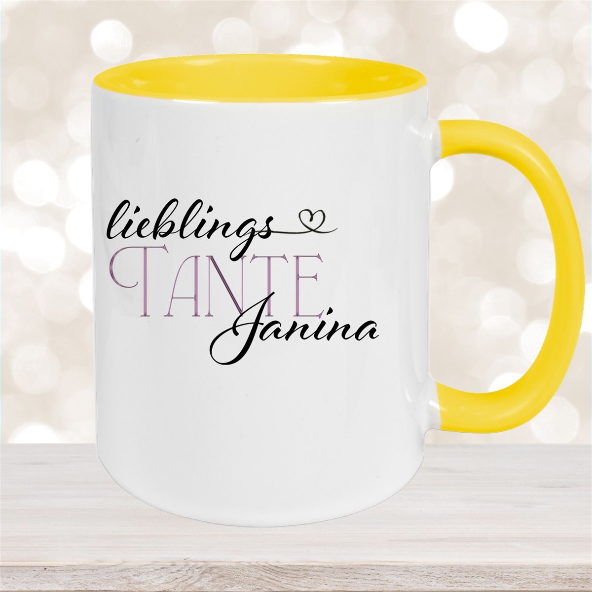 Tasse Wunschname Lieblings-Tante #1 personalisiert Keramik Becher Gelb
