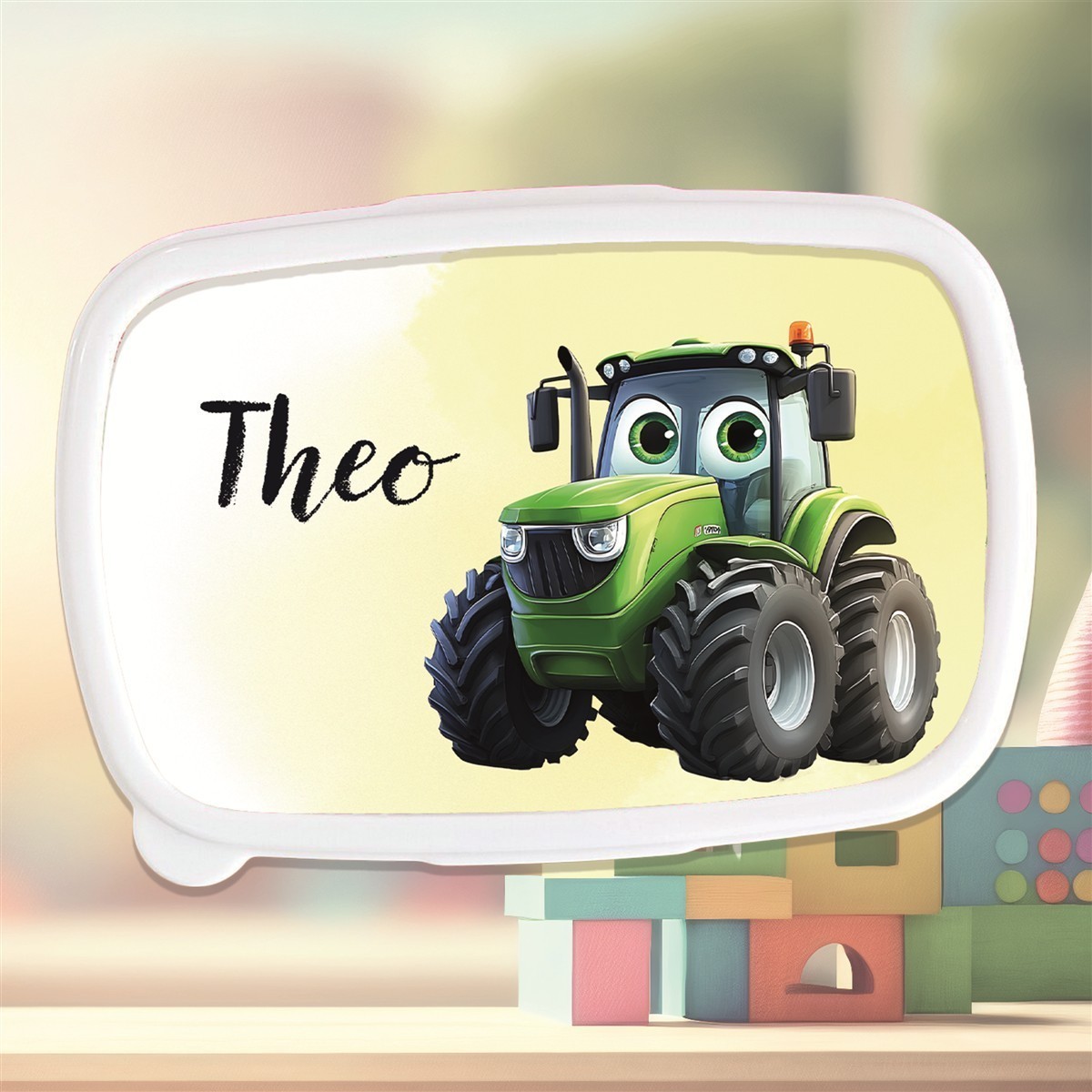 Brotdose mit Namen Traktor #02 – Personalisierte Lunchbox für Schule & Kindergarten Pink