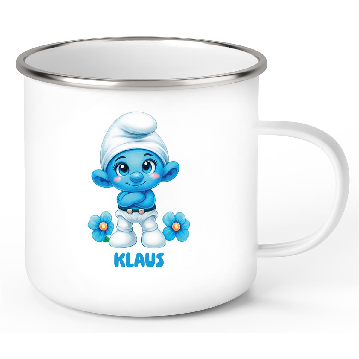 Tasse Kinder Schlumpf 3 Wunschname Emaille Kinderbecher personalisiert