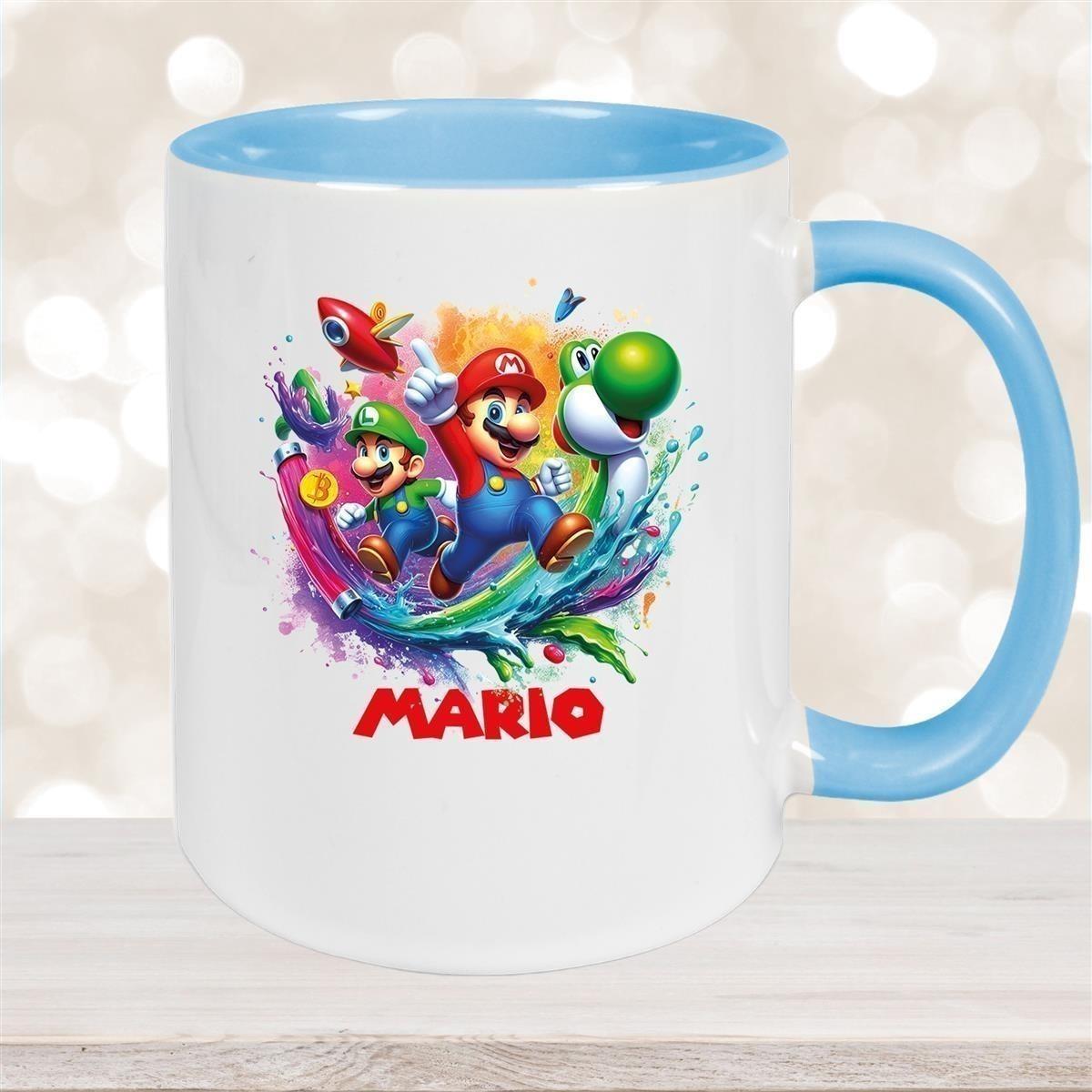 Tasse Wunschname Super-Mario 2 Keramik Kinderbecher personalisiert versch. Farben