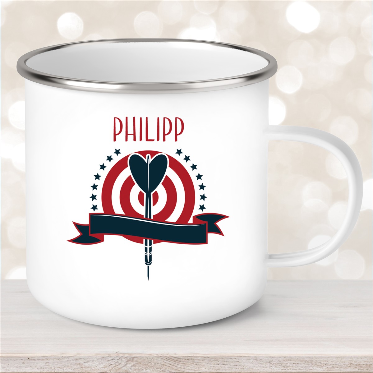 Tasse Dart #4 Wunschname Emaille Kinderbecher personalisiert
