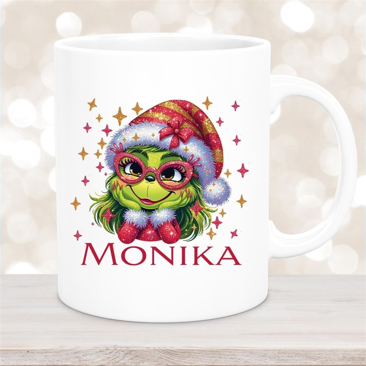 Tasse Wunschname Weihnachten Lady-Grinch 1 Keramik Kinderbecher versch. Farben