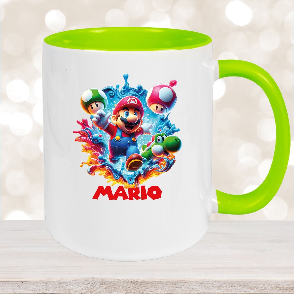 Tasse Wunschname Super-Mario #8 Keramik Kinderbecher personalisiert Grün