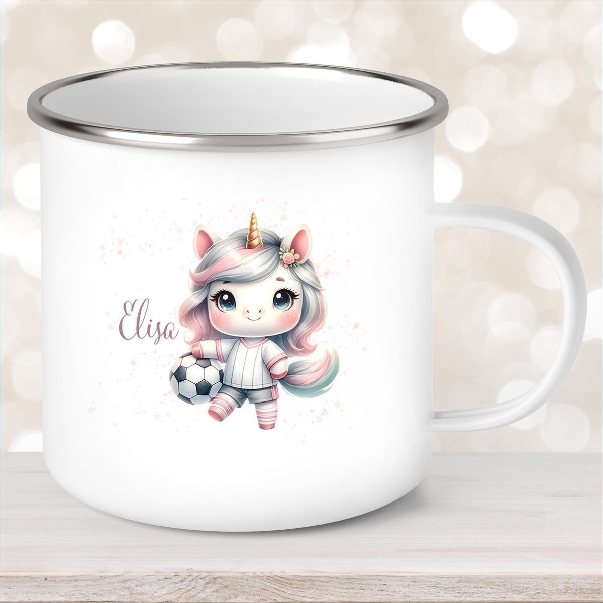 Tasse Fußball #10 Wunschname Emaille Kinderbecher personalisiert