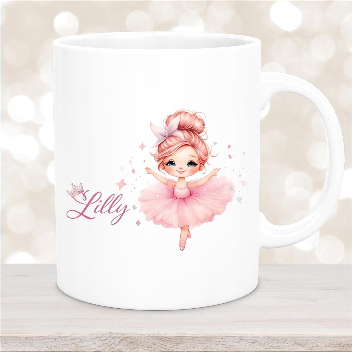 Tasse Ballerina #1 Wunschname Keramik Kinderbecher personalisiert Weiß