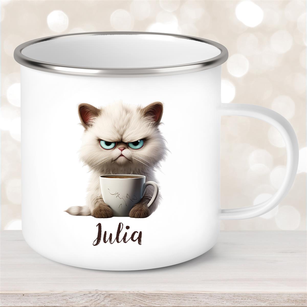 Tasse Katze Grumpy #2 Wunschname Kinderbecher personalisiert Emaille