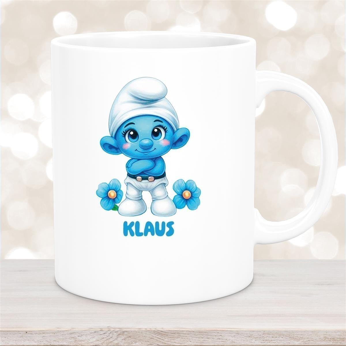 Tasse Kinder Schlumpf #3 Wunschname Keramik Kinderbecher personalisiert versch. Farben