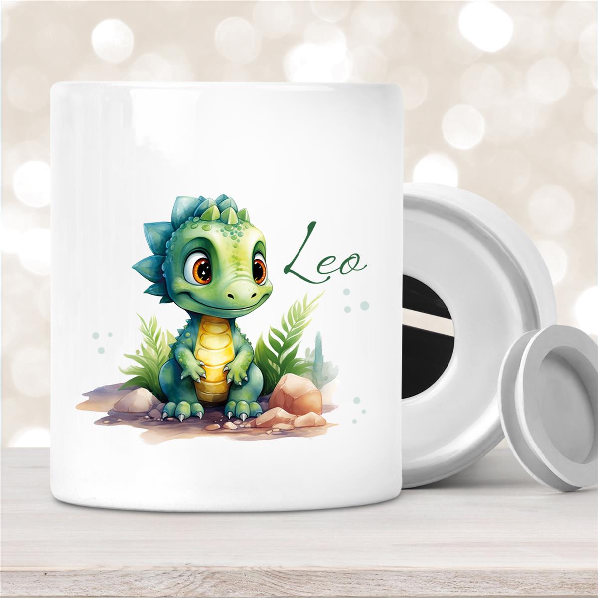 Spardose mit Wunschname Dino #17 personalisiert