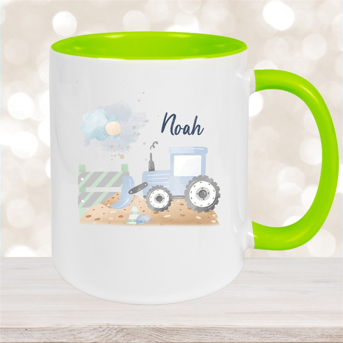 Tasse Wunschname Baustelle Traktor #1 Keramik Kinderbecher Grün