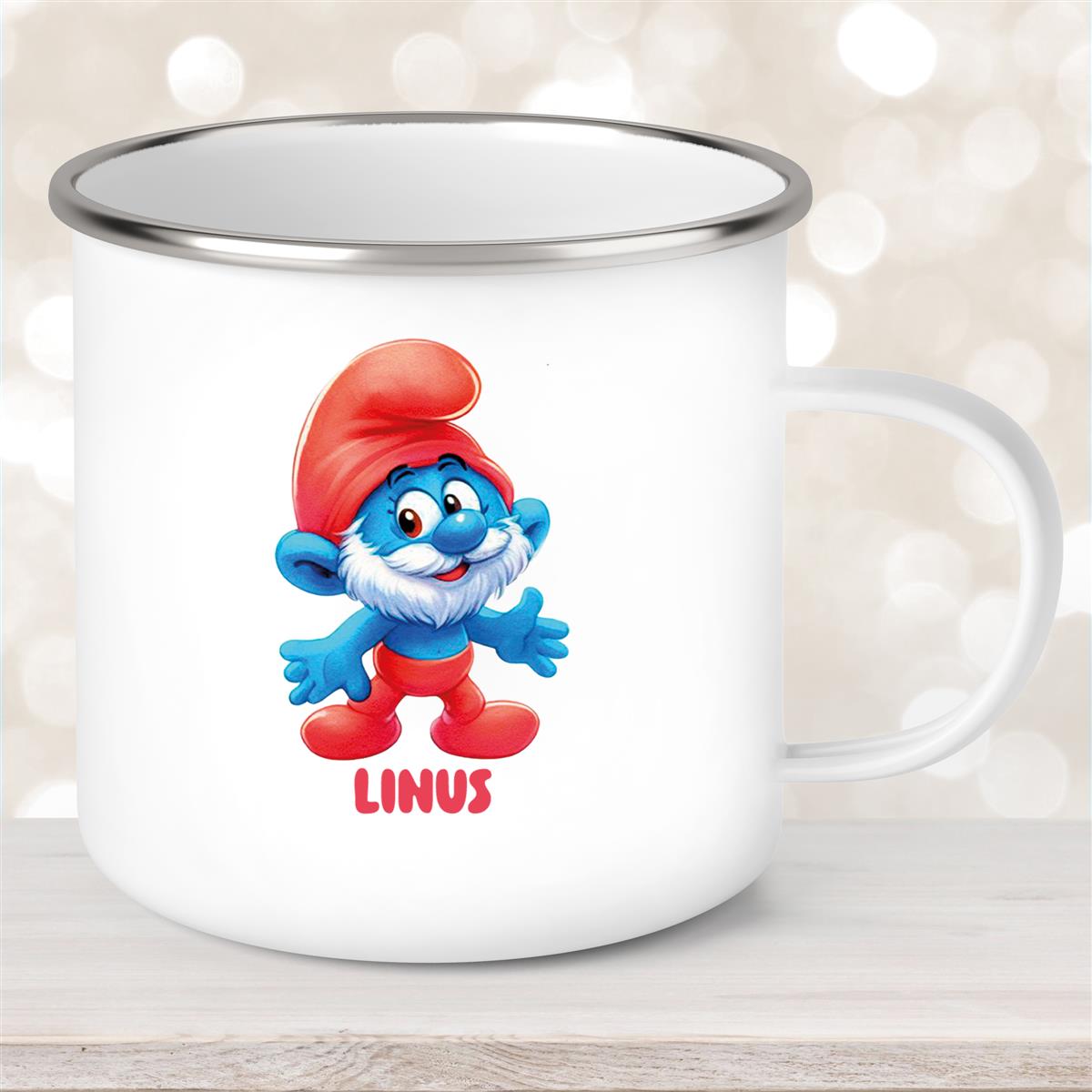 Tasse Kinder Schlumpf #4 Papa Schlumpf Wunschname Emaille Kinderbecher personalisiert
