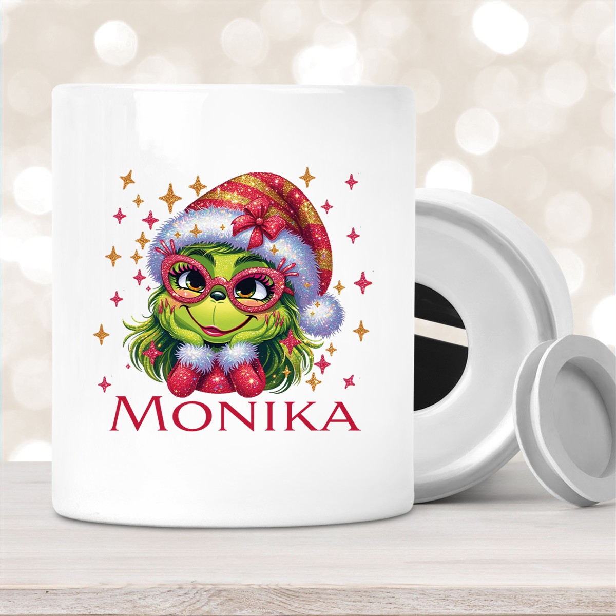 Spardose mit Wunschname Weihnachten Lady-Grinch #1 personalisiert Spardose mit Wunschname Weihnachten Lady-Grinch #1 personalisiert